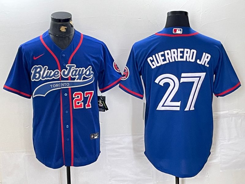 Men Toronto Blue Jays 27 Guerrero jr Blue Jointly 2024 Nike MLB Jersey style 1